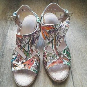 L'Artiste by Spring Step Calpie Floral Leather Block Heels Sandals EU 36/5.5-6